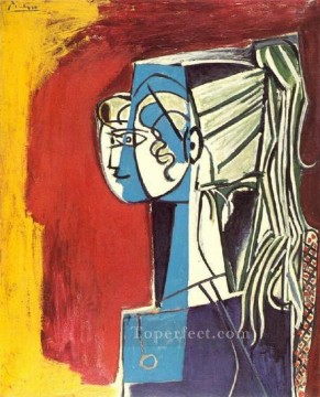 パブロ・ピカソ Painting - 赤い背景にシルベット・デヴィッド25の肖像 1954年 パブロ・ピカソ
